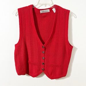 Vintage Karen Scott Red Cable Knit Sweater Vest Button Front Holiday Style Layer